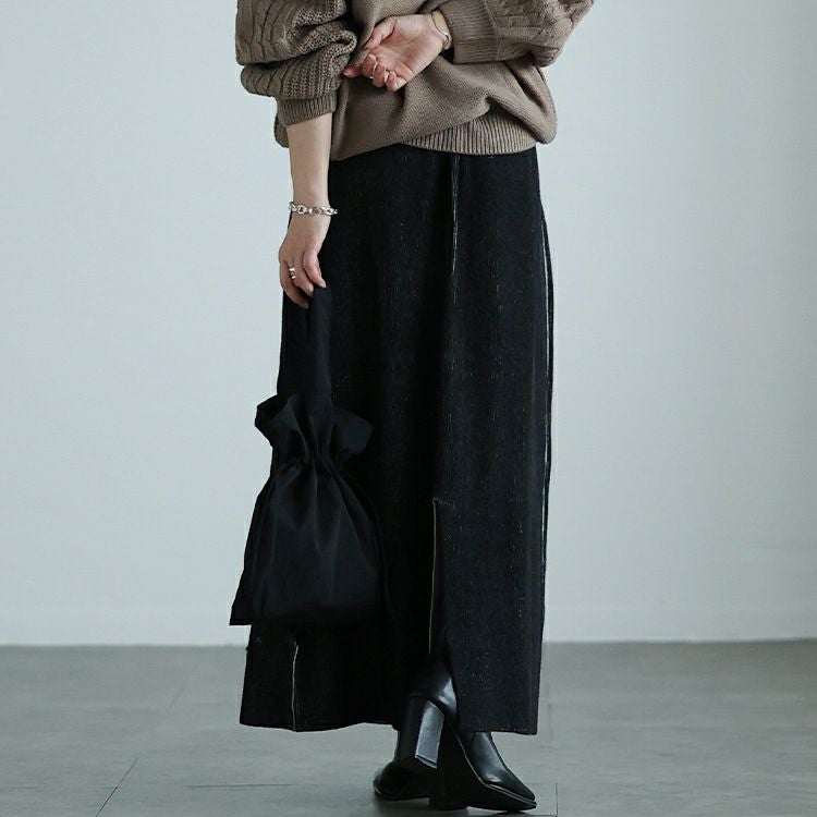 大きいサイズ レディース ツートンリブバックスリットナロースカート　maru-20008