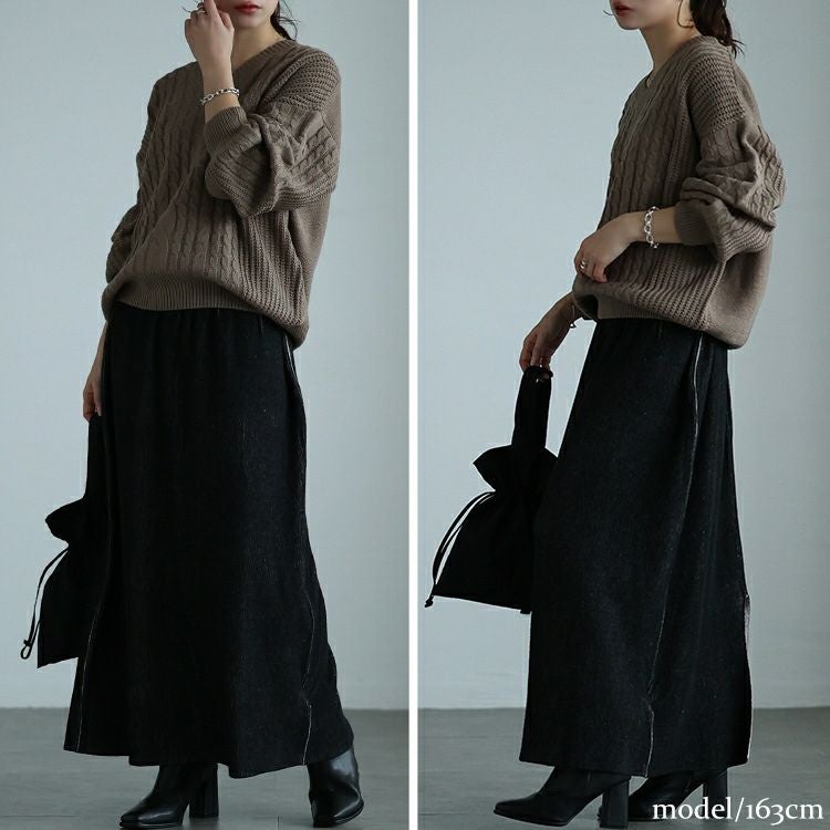 大きいサイズ レディース ツートンリブバックスリットナロースカート　maru-20008