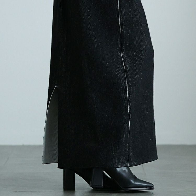 大きいサイズ レディース ツートンリブバックスリットナロースカート　maru-20008