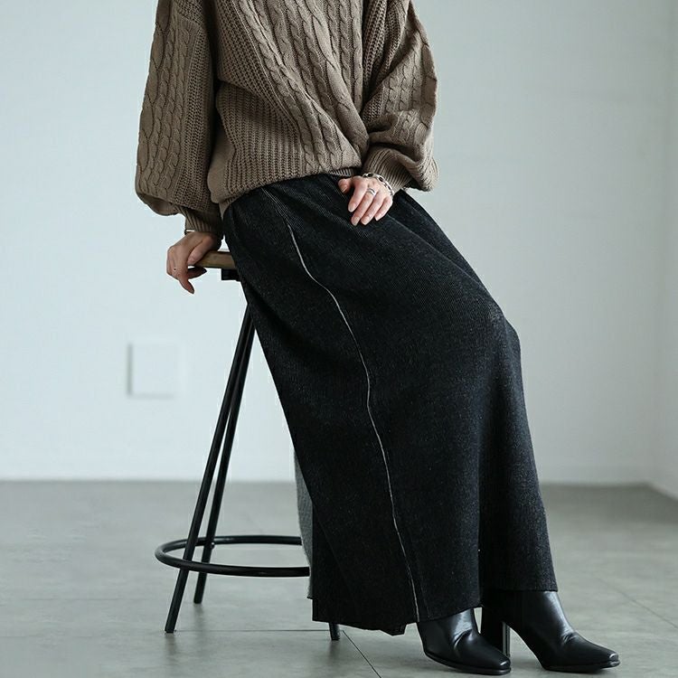 大きいサイズ レディース ツートンリブバックスリットナロースカート　maru-20008