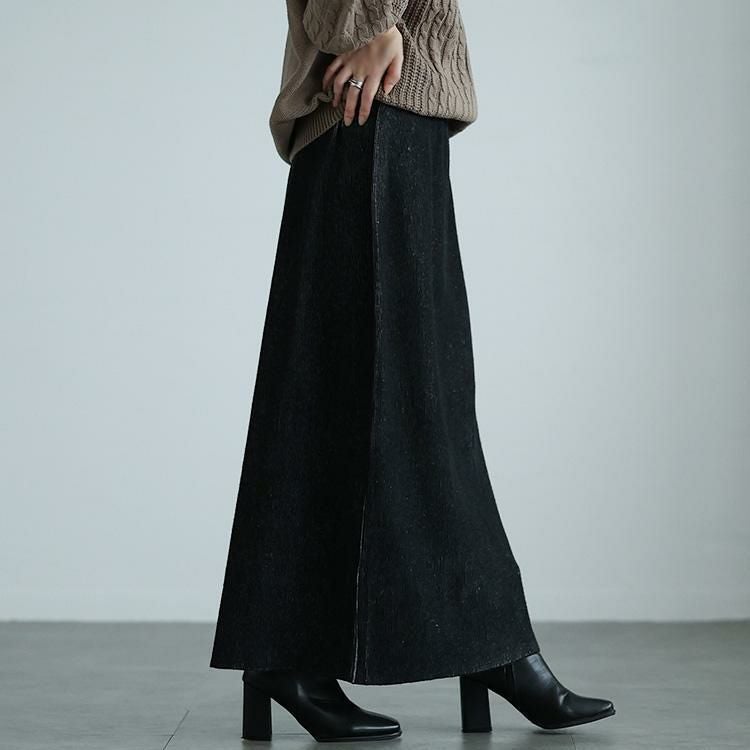 大きいサイズ レディース ツートンリブバックスリットナロースカート　maru-20008 ブラック