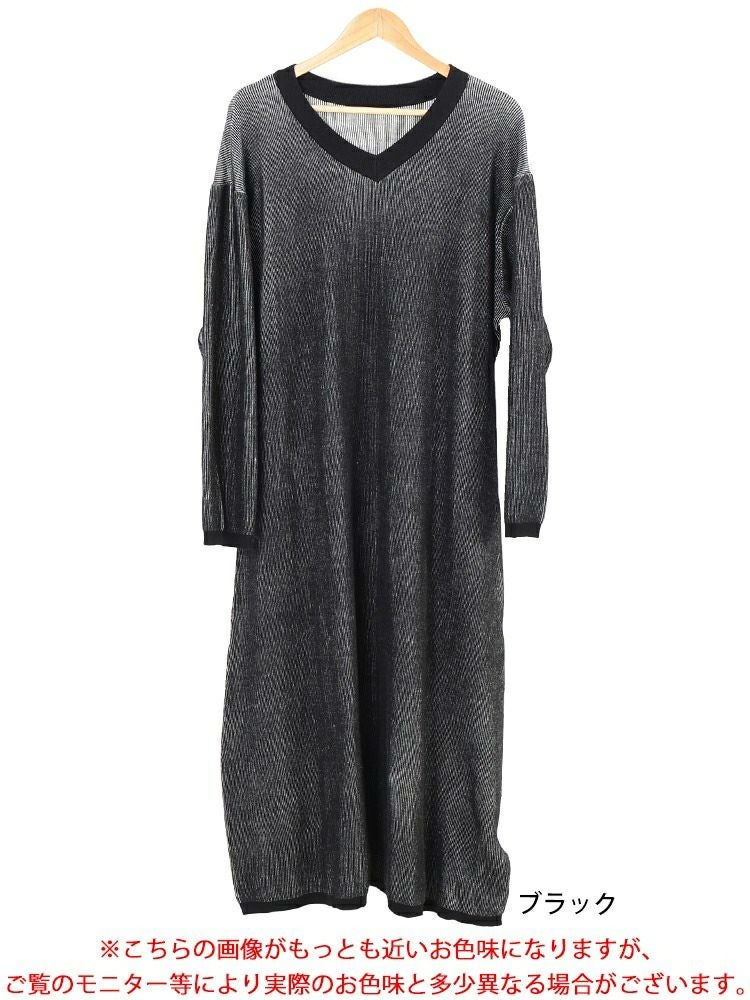 大きいサイズ レディース ツートンリブVネックワンピース　maru-20007