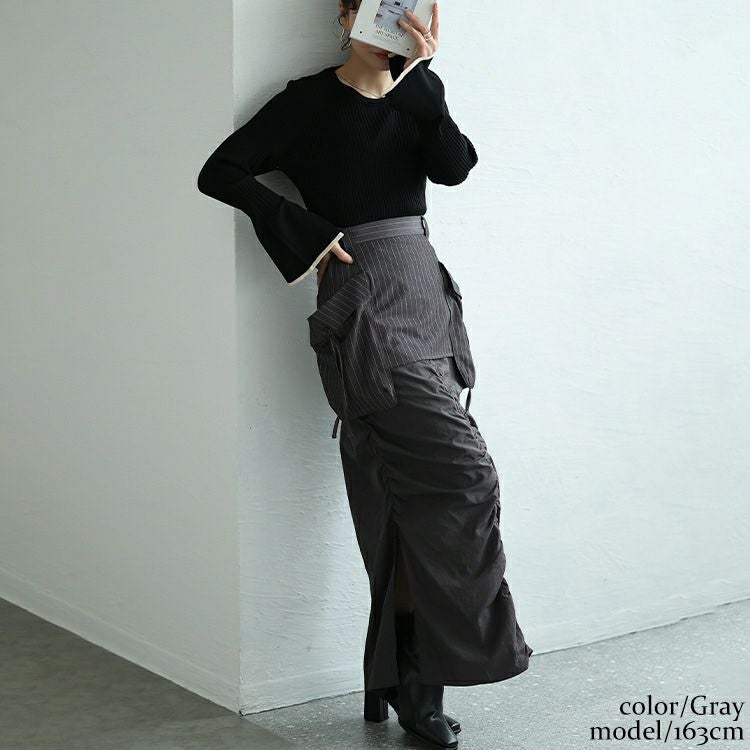 大きいサイズ レディース オーバーポケットレイヤードスカート　nw-24038