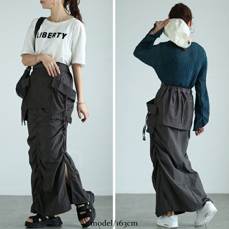 大きいサイズ レディース オーバーポケットレイヤードスカート　nw-24038