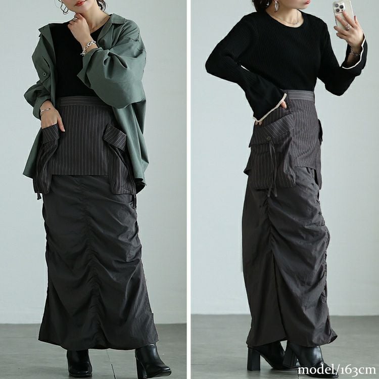 大きいサイズ レディース オーバーポケットレイヤードスカート　nw-24038