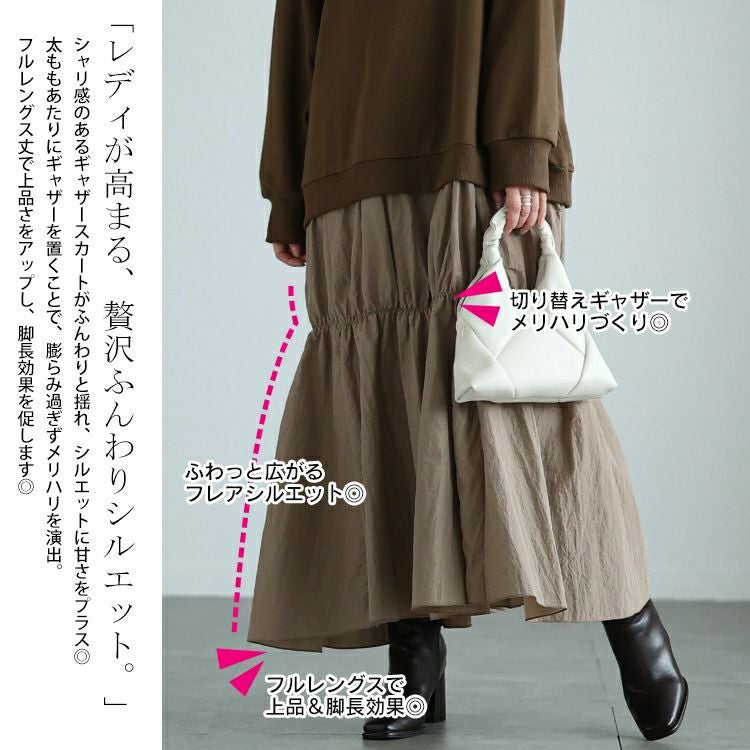 大きいサイズ レディース 異素材ドッキングギャザーワンピース　nw-24042