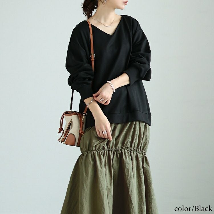 大きいサイズ レディース 異素材ドッキングギャザーワンピース　nw-24042