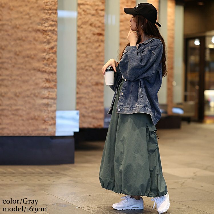 大きいサイズ レディース サイドポケットドロストナイロンスカート　nw-24036