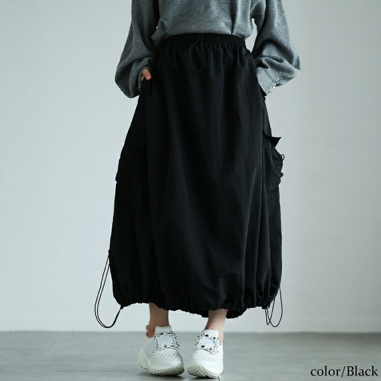 大きいサイズ レディース サイドポケットドロストナイロンスカート　nw-24036