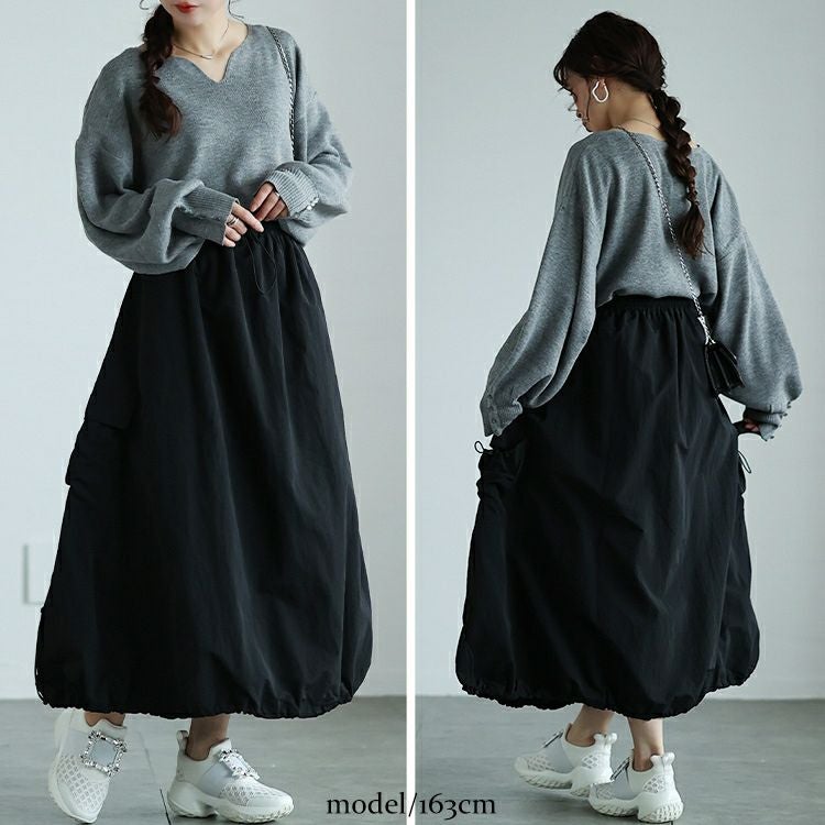 大きいサイズ レディース サイドポケットドロストナイロンスカート　nw-24036