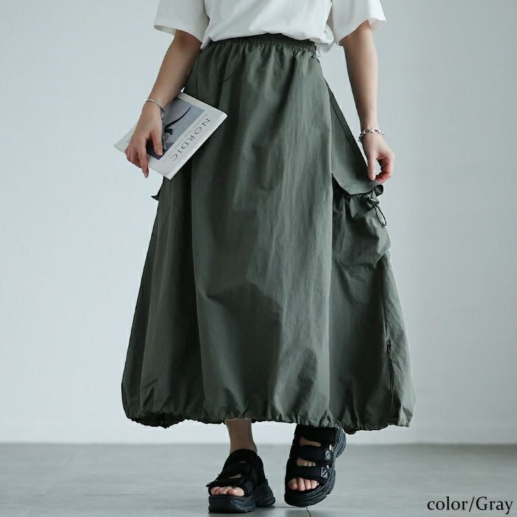 大きいサイズ レディース サイドポケットドロストナイロンスカート　nw-24036
