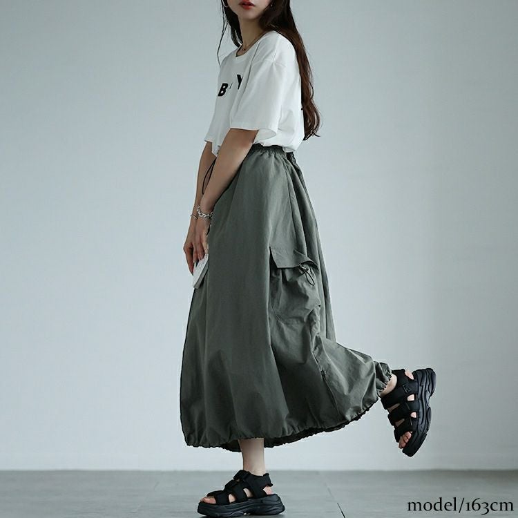 大きいサイズ レディース サイドポケットドロストナイロンスカート　nw-24036