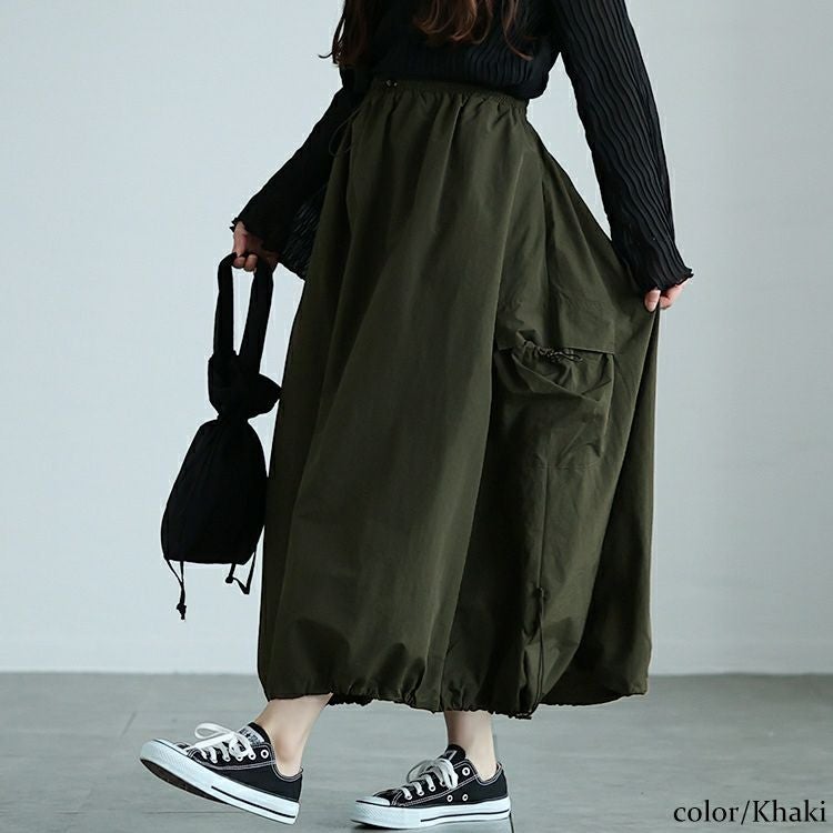 大きいサイズ レディース サイドポケットドロストナイロンスカート　nw-24036