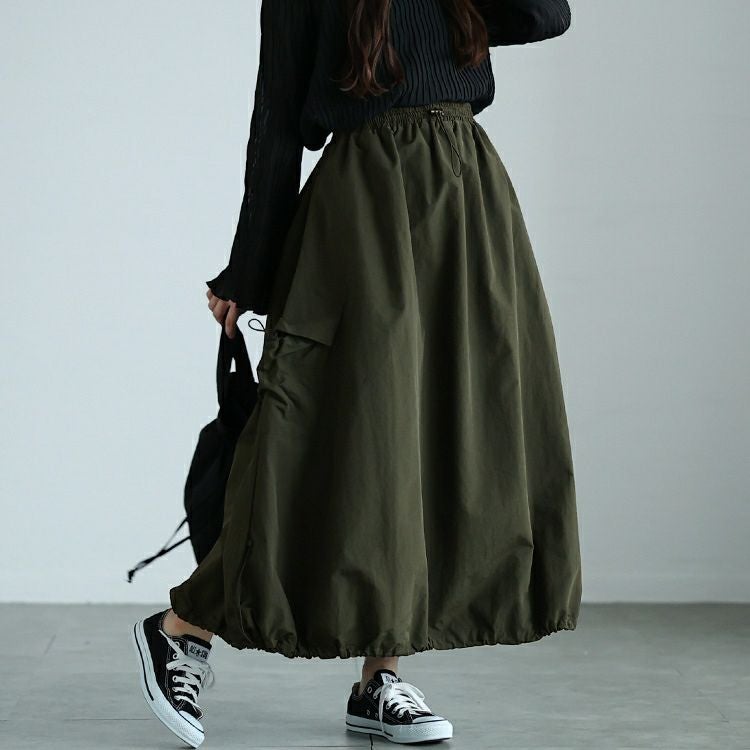 大きいサイズ レディース サイドポケットドロストナイロンスカート　nw-24036