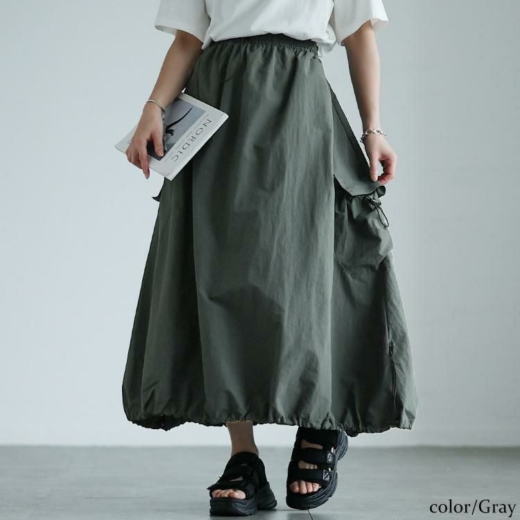 大きいサイズ レディース サイドポケットドロストナイロンスカート　nw-24036 グレー