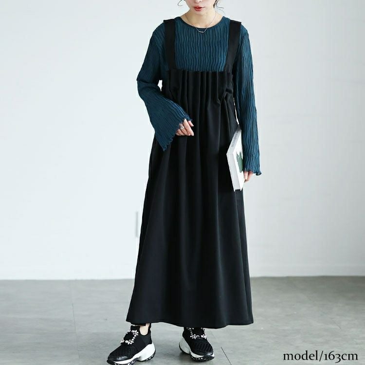 大きいサイズ レディース 胸タックフレアジャンパースカート　nw-24045