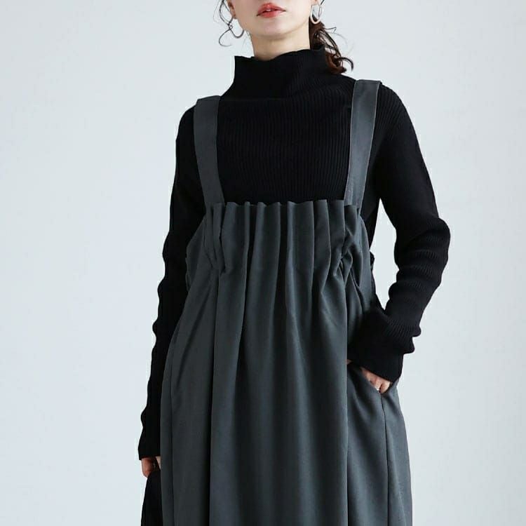 大きいサイズ レディース 胸タックフレアジャンパースカート　nw-24045