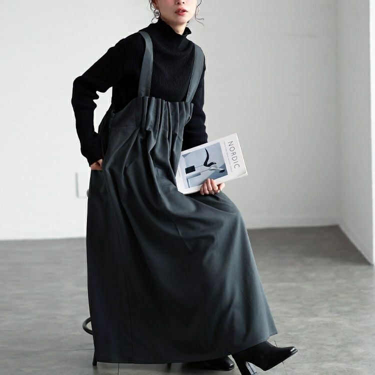 大きいサイズ レディース 胸タックフレアジャンパースカート　nw-24045