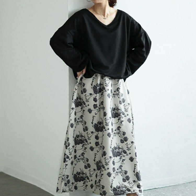 大きいサイズ レディース ブーケ柄Vネックドッキングワンピース　sw-0700