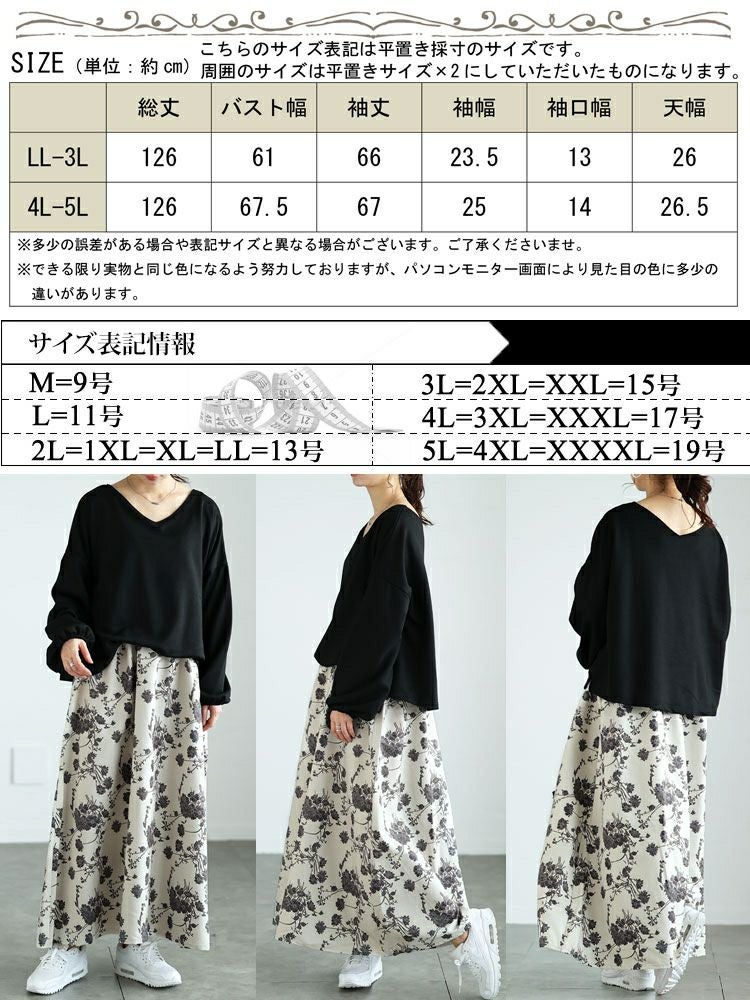 大きいサイズ レディース ブーケ柄Vネックドッキングワンピース　sw-0700