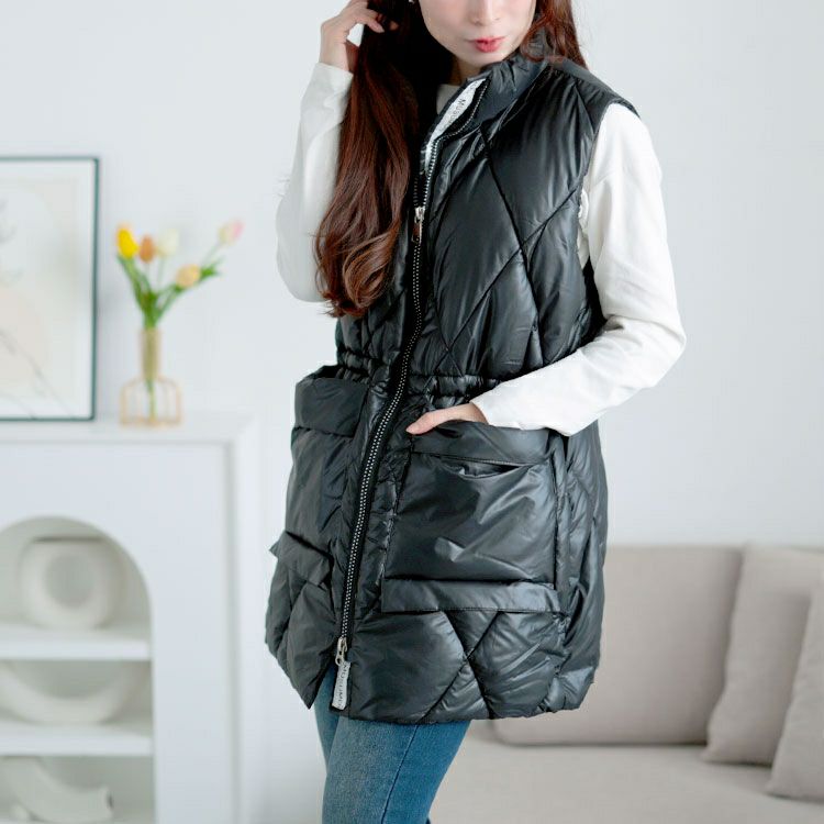 大きいサイズ レディース ダイヤキルトドロスト中綿ベスト　goldy-1619