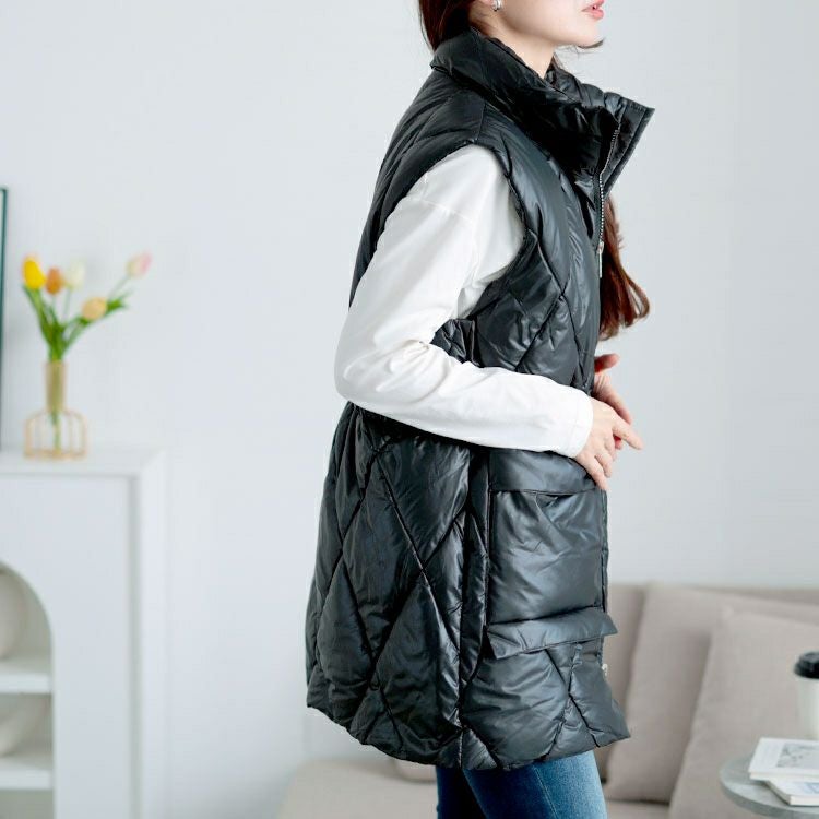 大きいサイズ レディース ダイヤキルトドロスト中綿ベスト　goldy-1619