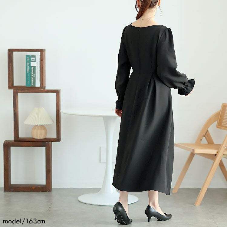 大きいサイズ レディース ビジュー付きハートネックロングワンピース　goldy-1618