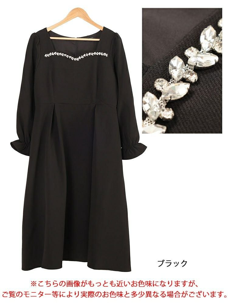 大きいサイズ レディース ビジュー付きハートネックロングワンピース　goldy-1618