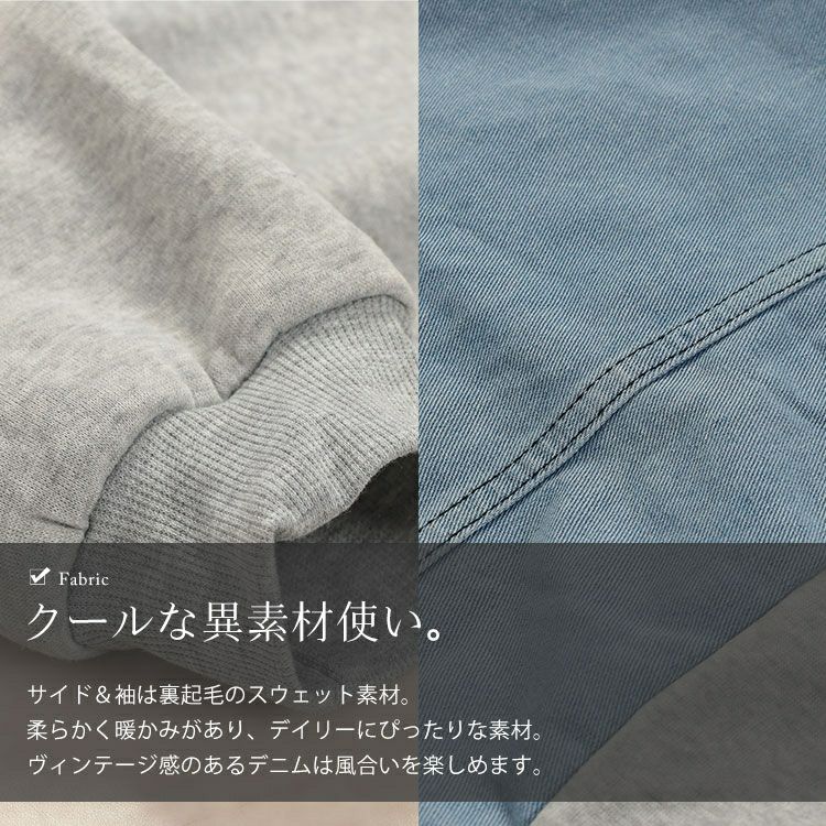 大きいサイズ レディース 裏起毛デニム切替えフーディーパーカー　goldy-1617