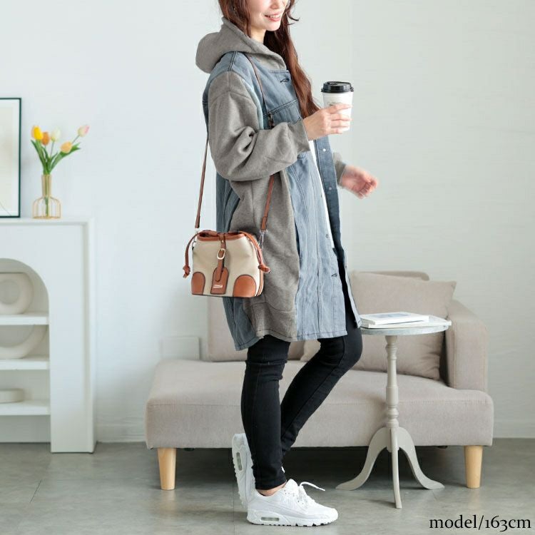 大きいサイズ レディース 裏起毛デニム切替えフーディーパーカー　goldy-1617