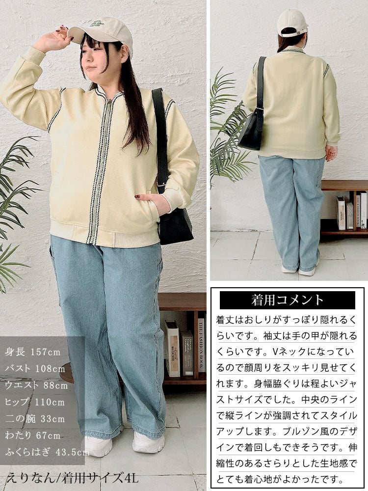 大きいサイズ レディース ライン使いジップアップブルゾン　goldy-1616