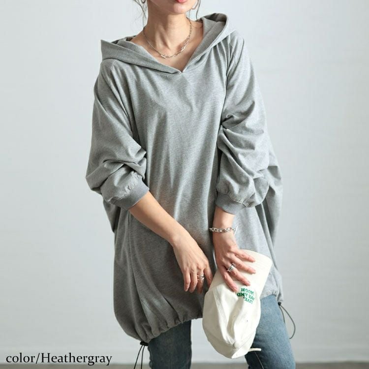 大きいサイズ レディース 裾ドロストラグランパーカーチュニック　bai-0168