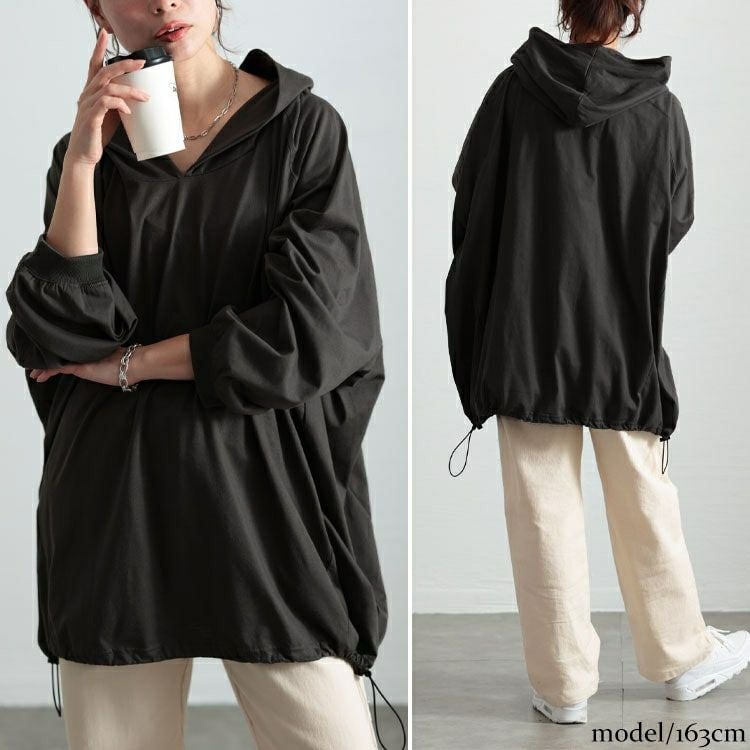 大きいサイズ レディース 裾ドロストラグランパーカーチュニック　bai-0168
