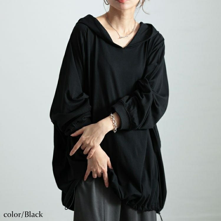 大きいサイズ レディース 裾ドロストラグランパーカーチュニック　bai-0168