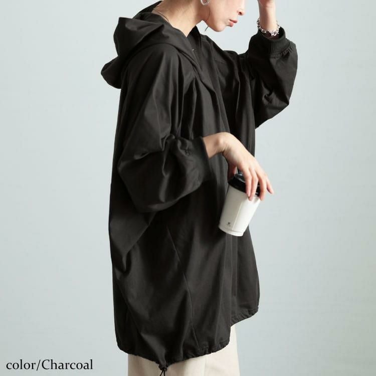 大きいサイズ レディース 裾ドロストラグランパーカーチュニック　bai-0168 チャコール