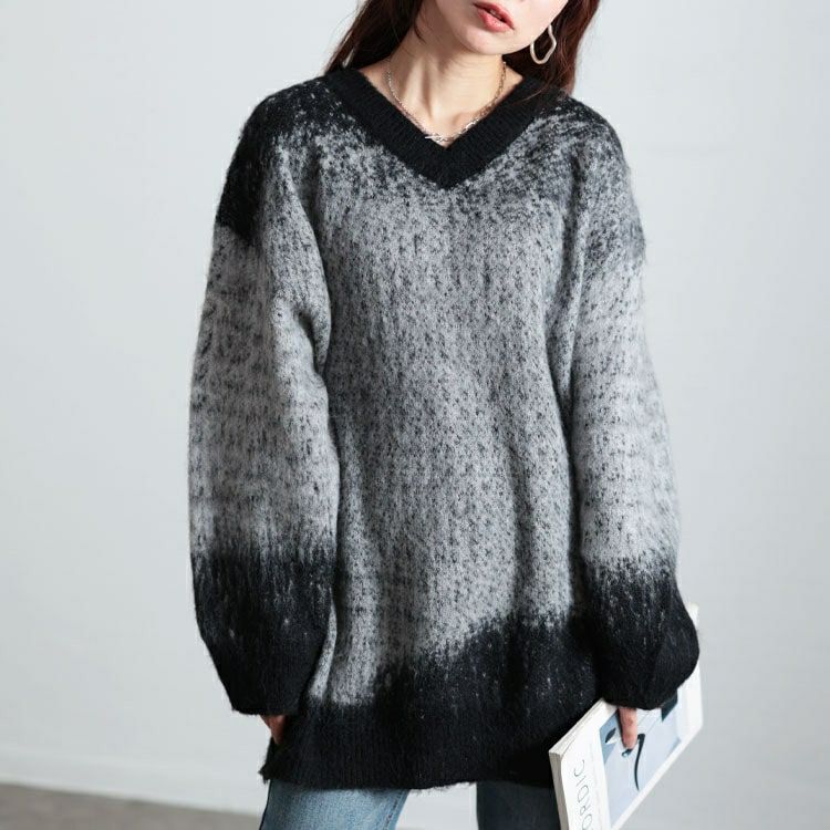 大きいサイズ レディース グラデーションモヘアニットプルオーバー　maru-20006