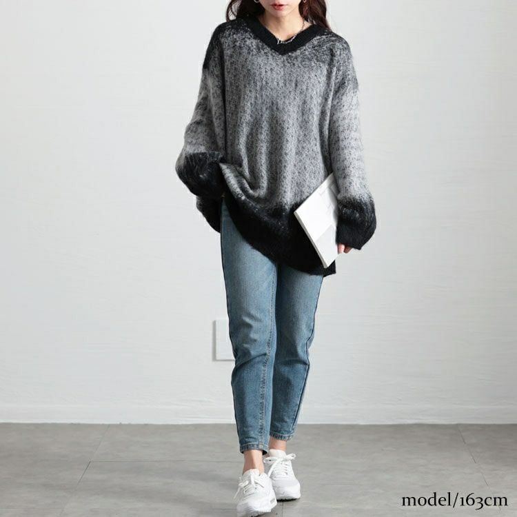 大きいサイズ レディース グラデーションモヘアニットプルオーバー　maru-20006
