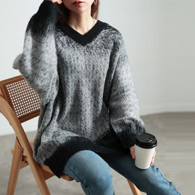 大きいサイズ レディース グラデーションモヘアニットプルオーバー　maru-20006