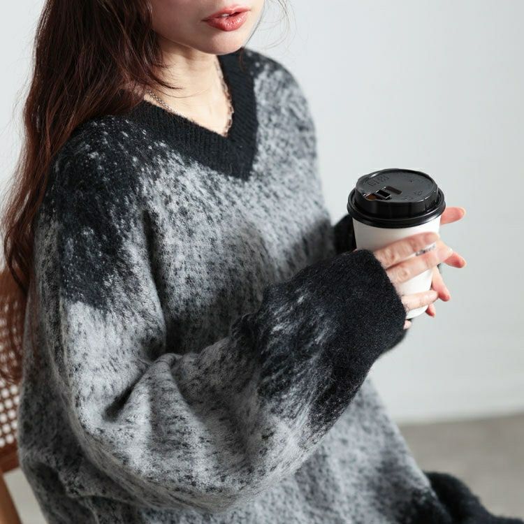 大きいサイズ レディース グラデーションモヘアニットプルオーバー　maru-20006