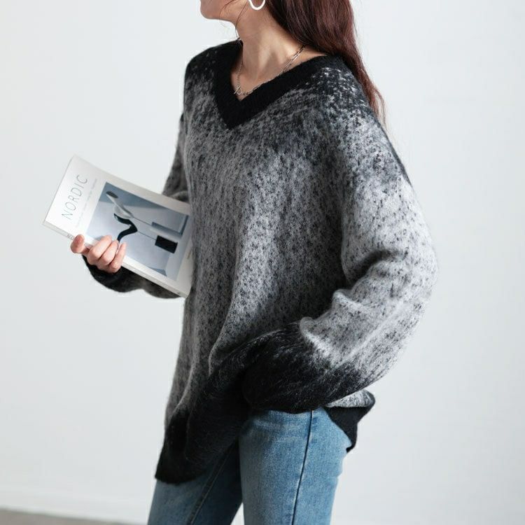 大きいサイズ レディース グラデーションモヘアニットプルオーバー　maru-20006