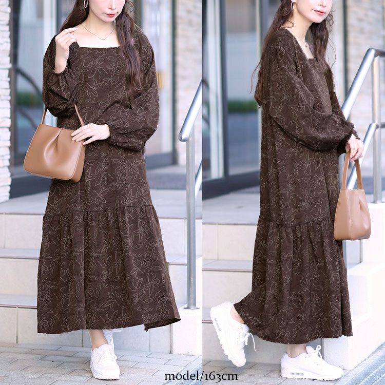 大きいサイズ レディース 前後2way花柄ティアードワンピース　fem-557