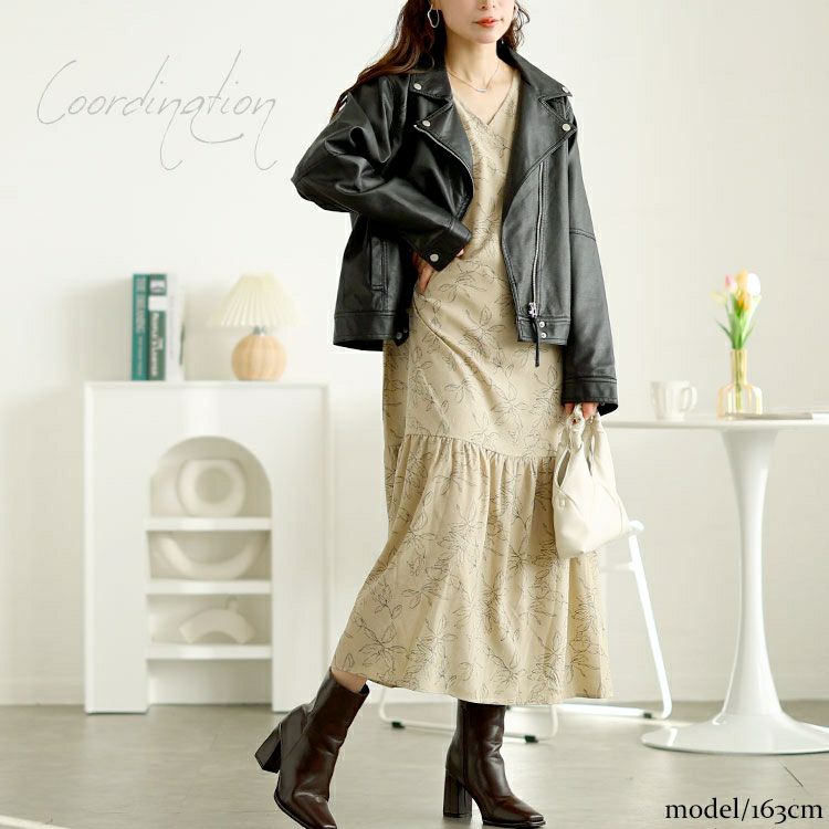 大きいサイズ レディース 前後2way花柄ティアードワンピース　fem-557