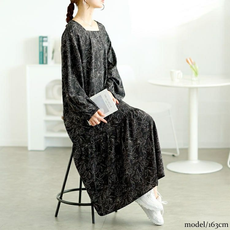 大きいサイズ レディース 前後2way花柄ティアードワンピース　fem-557