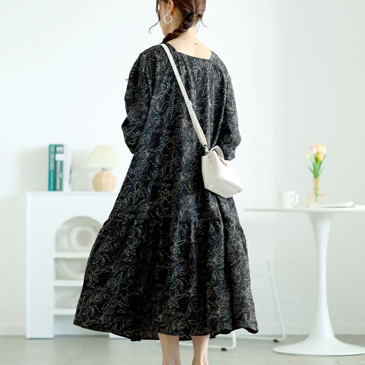 大きいサイズ レディース 前後2way花柄ティアードワンピース　fem-557