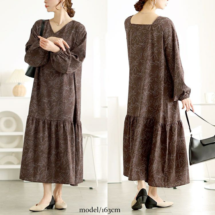 大きいサイズ レディース 前後2way花柄ティアードワンピース　fem-557