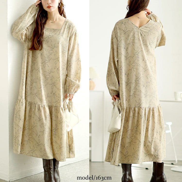 大きいサイズ レディース 前後2way花柄ティアードワンピース　fem-557