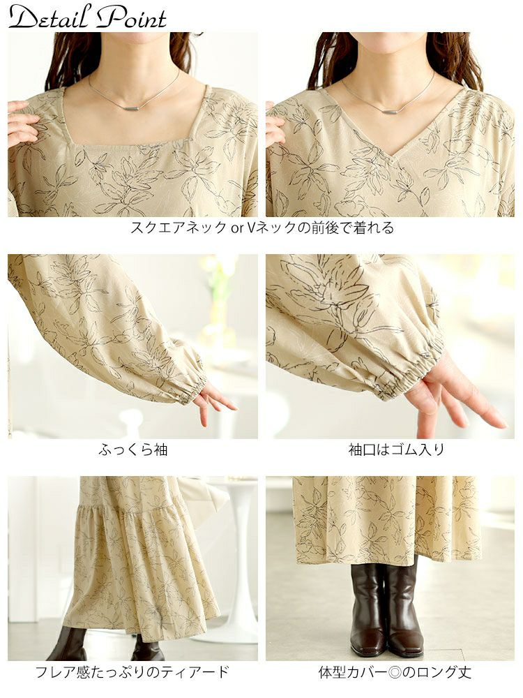 大きいサイズ レディース 前後2way花柄ティアードワンピース　fem-557