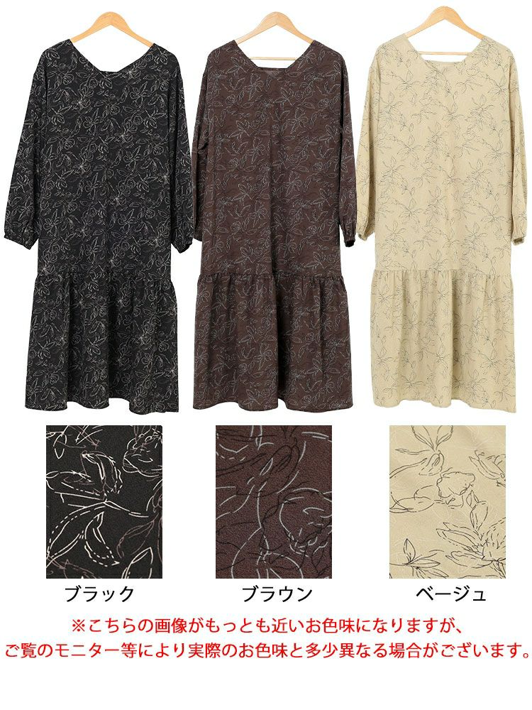 大きいサイズ レディース 前後2way花柄ティアードワンピース　fem-557