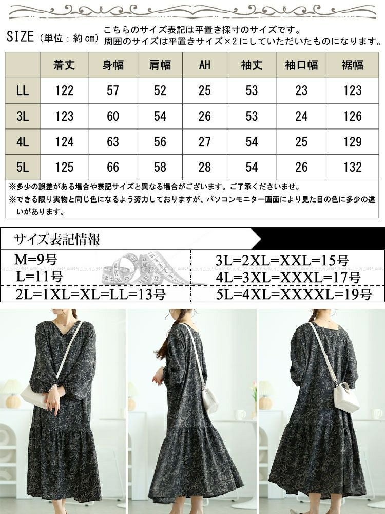 大きいサイズ レディース 前後2way花柄ティアードワンピース　fem-557