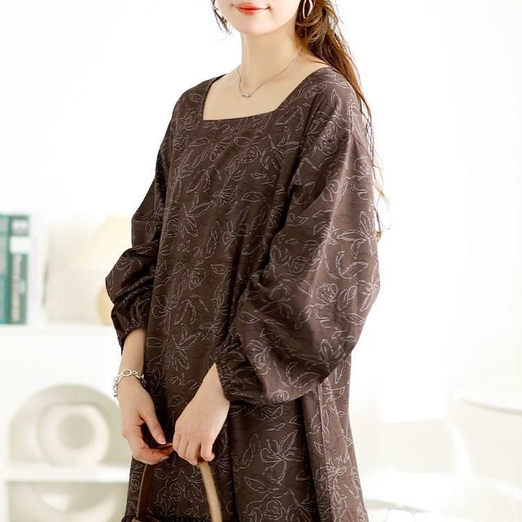 大きいサイズ レディース 前後2way花柄ティアードワンピース　fem-557 ブラウン